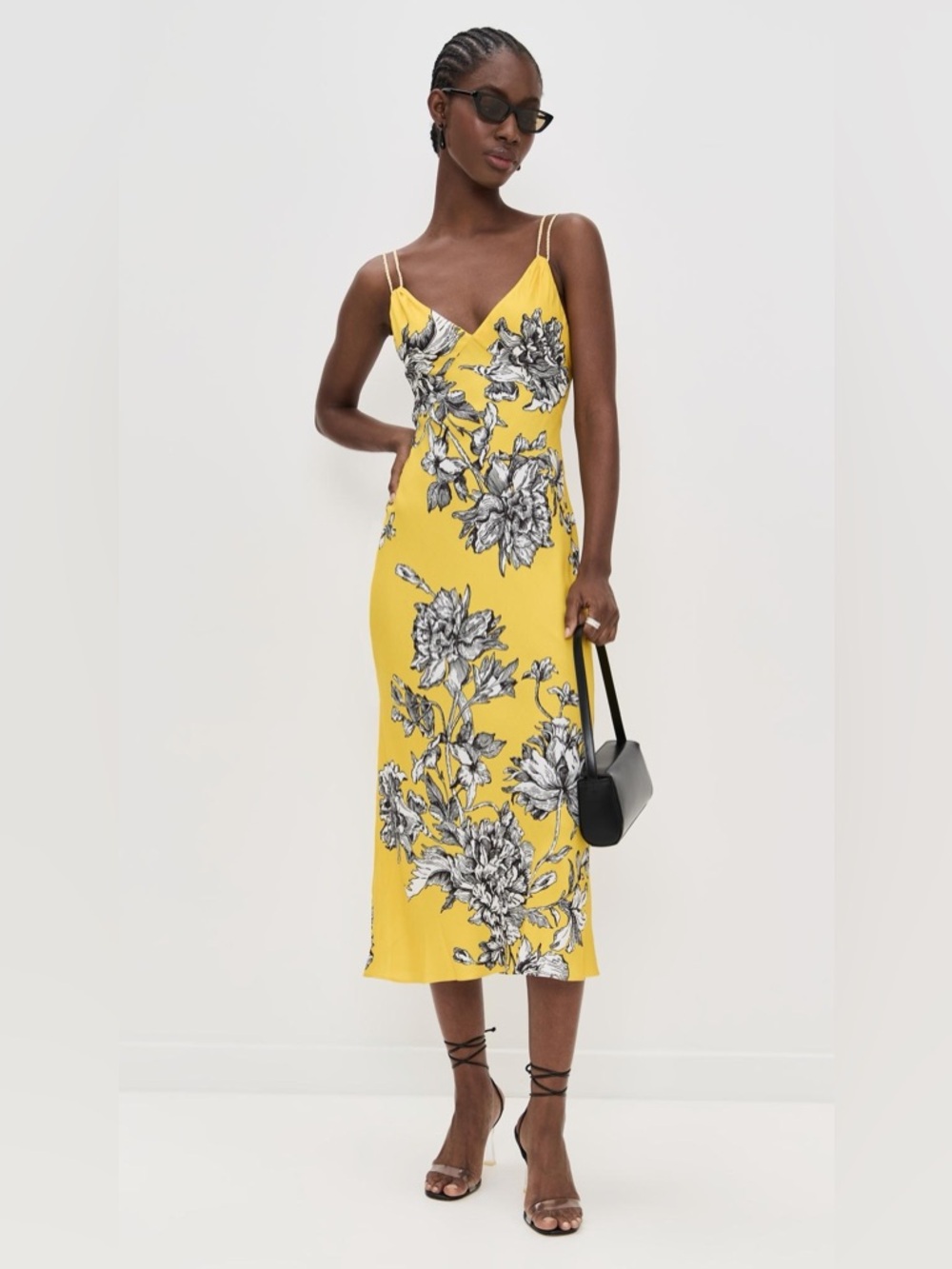 Alice + Olivia Kiro Midi Dress Yellow Floral Print Size 4 NWT